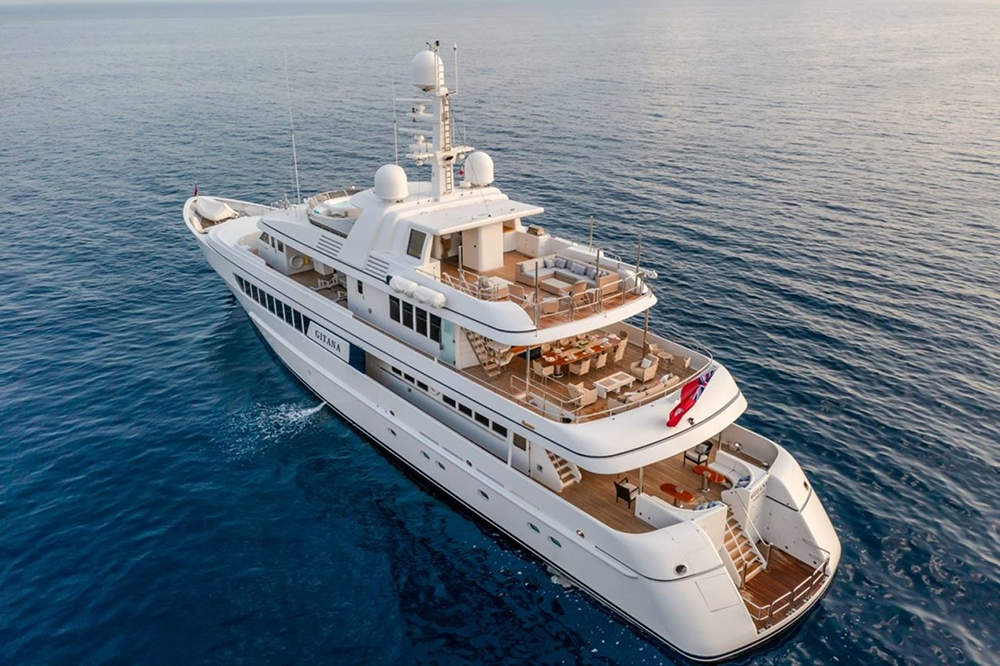 Side profile of luxury yacht GITANA on the water