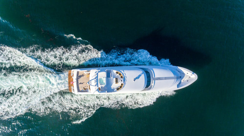 Aerial view of luxury yacht SHOGUN on the water